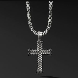 DAVID YURMAN CHEVRON CROSS WITH BLACK DIAMONDS